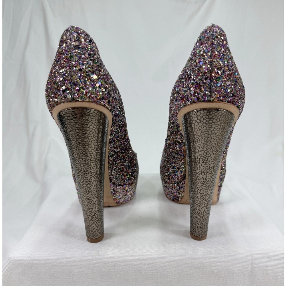 Jimmy Choo Glitter Platform Pumps Multicolor Size 38 US 7 Leather Heels - Picture 7 of 13